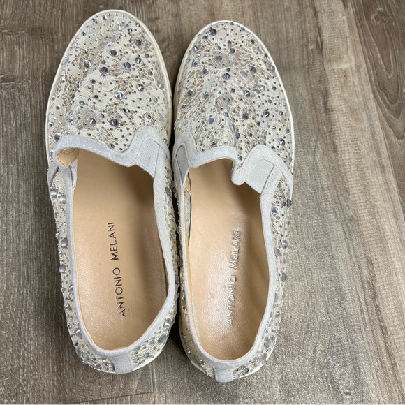 Antonio Melani Cream Garner Lace Rhinestone flat slip on shoes 7.5M - Picture 4 of 5